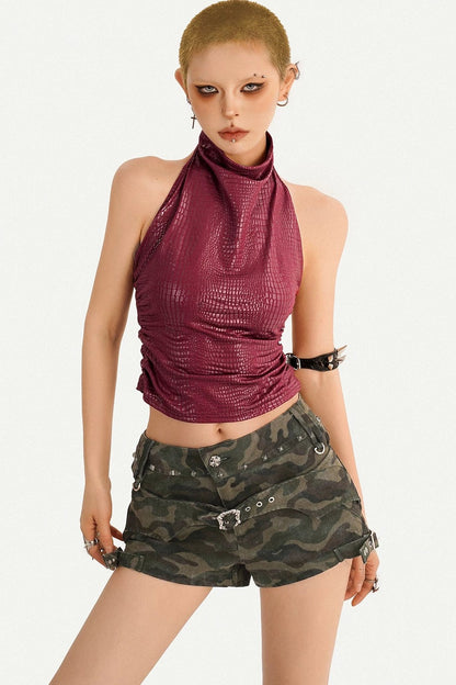 Red Halter Neck Backless Top