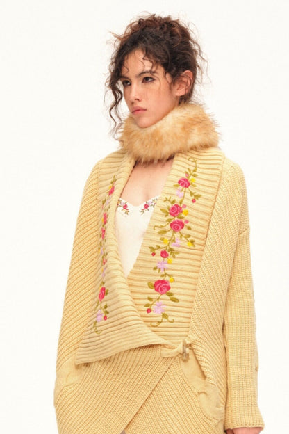 Floral Embroidered Toggle Button Knit Jacket