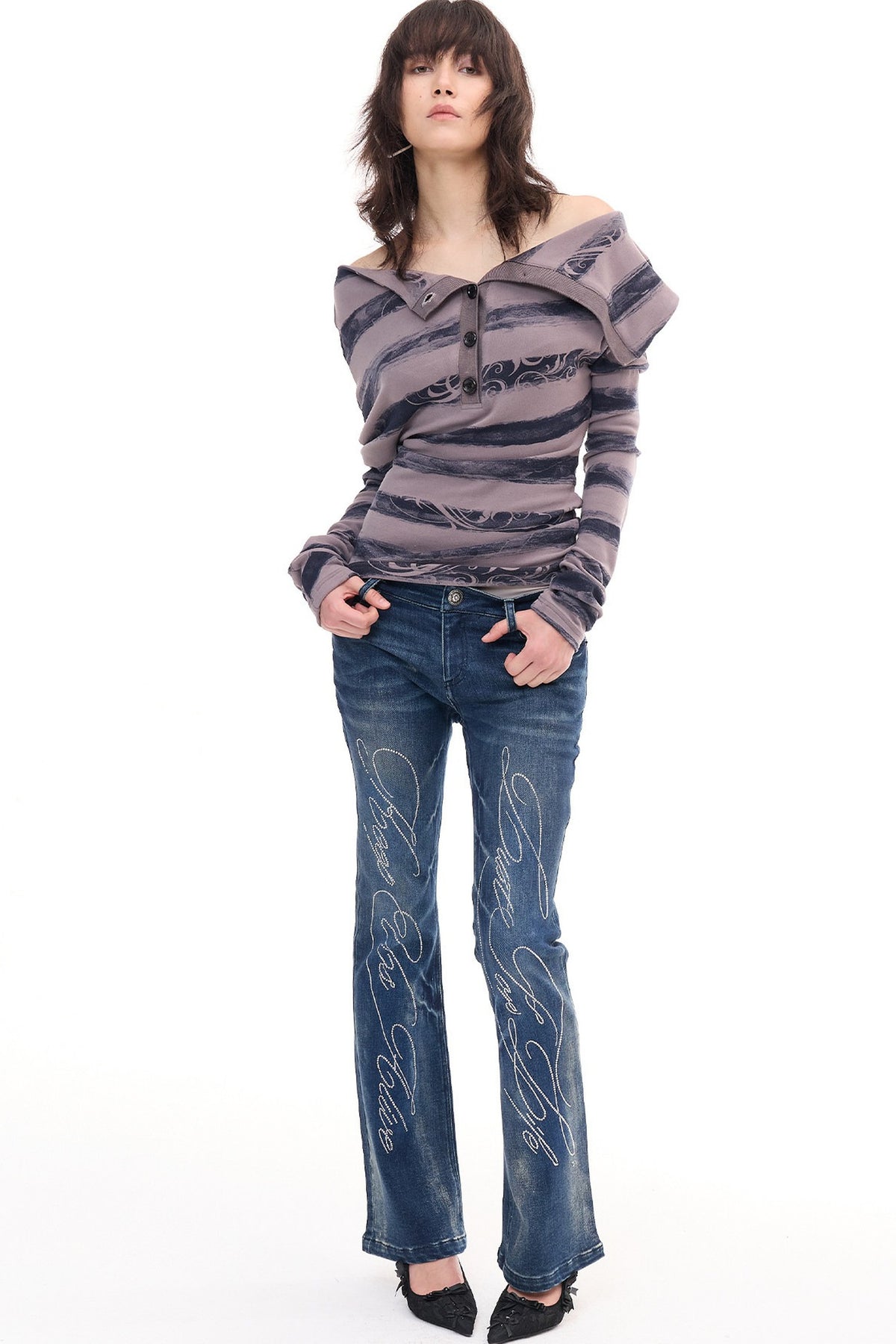 Deconstructed Striped Off-Shoulder Top