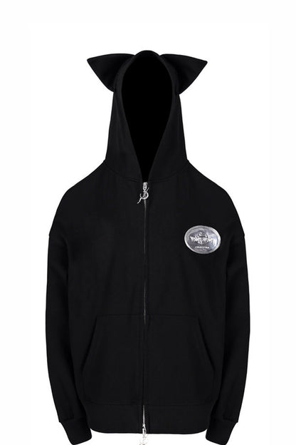 Cat Ear Double Zipper Hooded Jacket