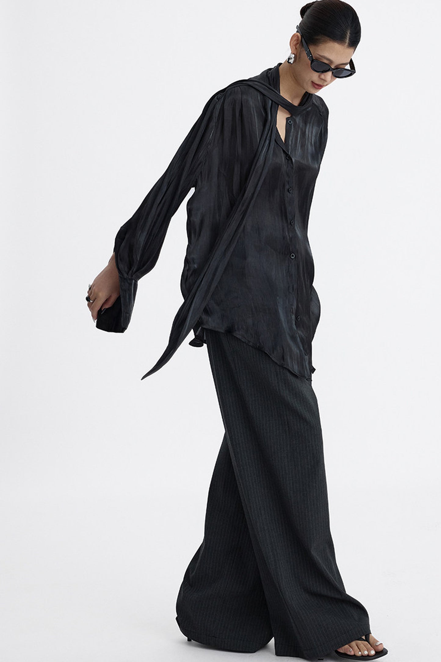 Pleated Tie Neck Shirt