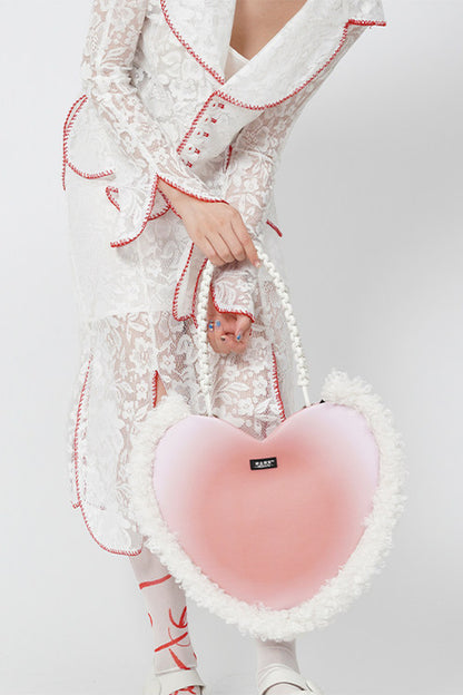 Sac bandoulière sous le bras tissé moelleux en forme de cœur