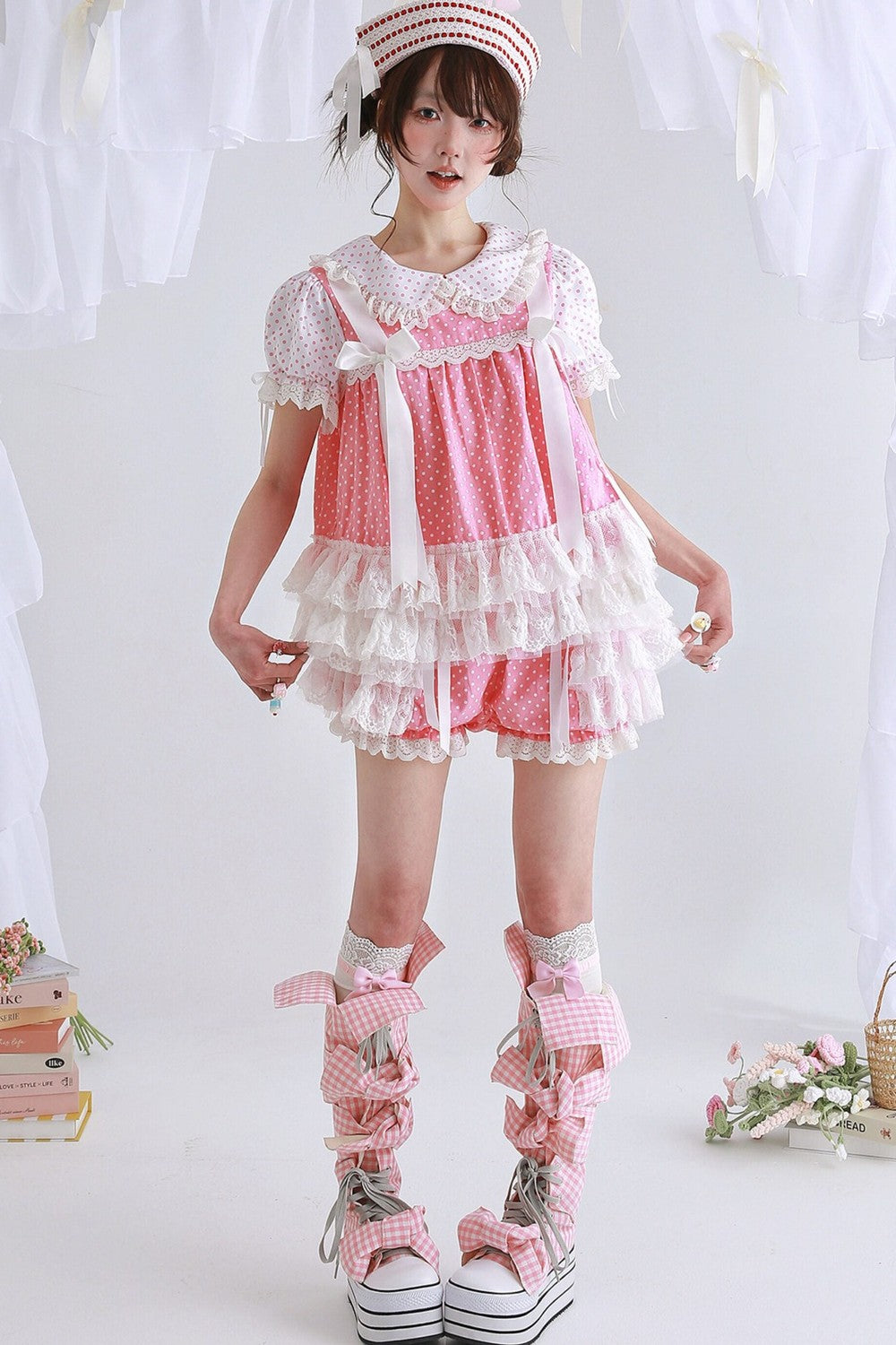 Retro Pink Polka Dot Bow Shirt