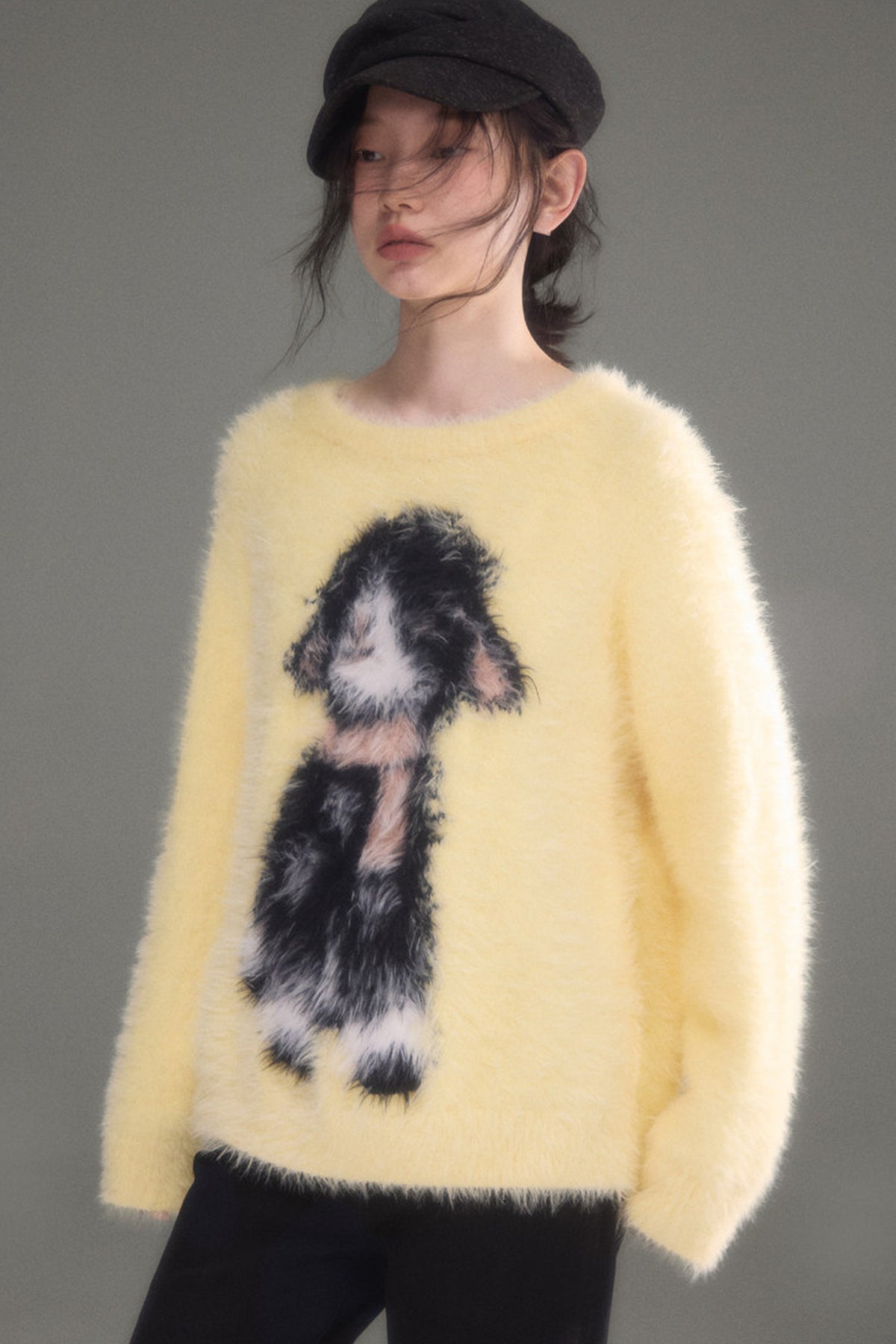 Eared Lamb Faux Mink Pullover Sweater