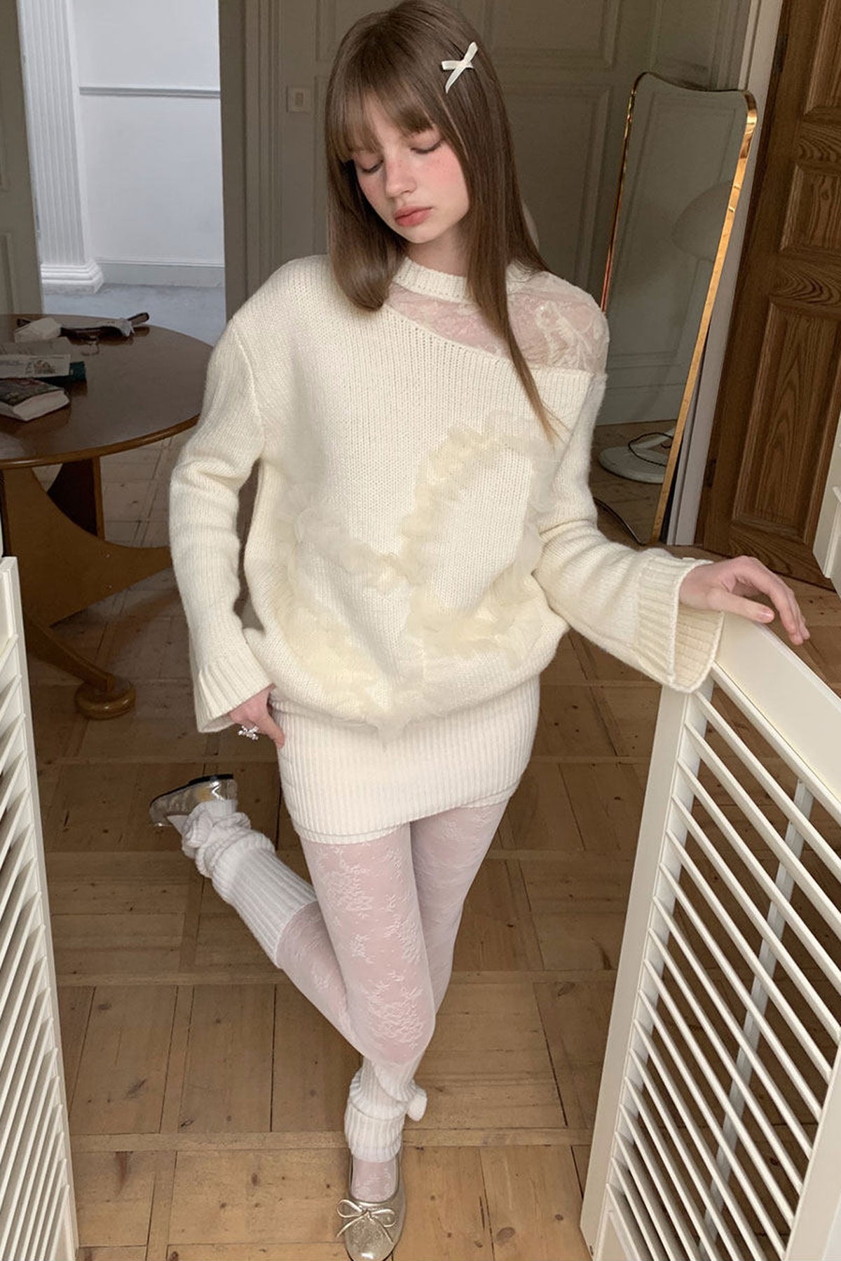 Beige Double-Layer High-Waisted Knit Base Shorts
