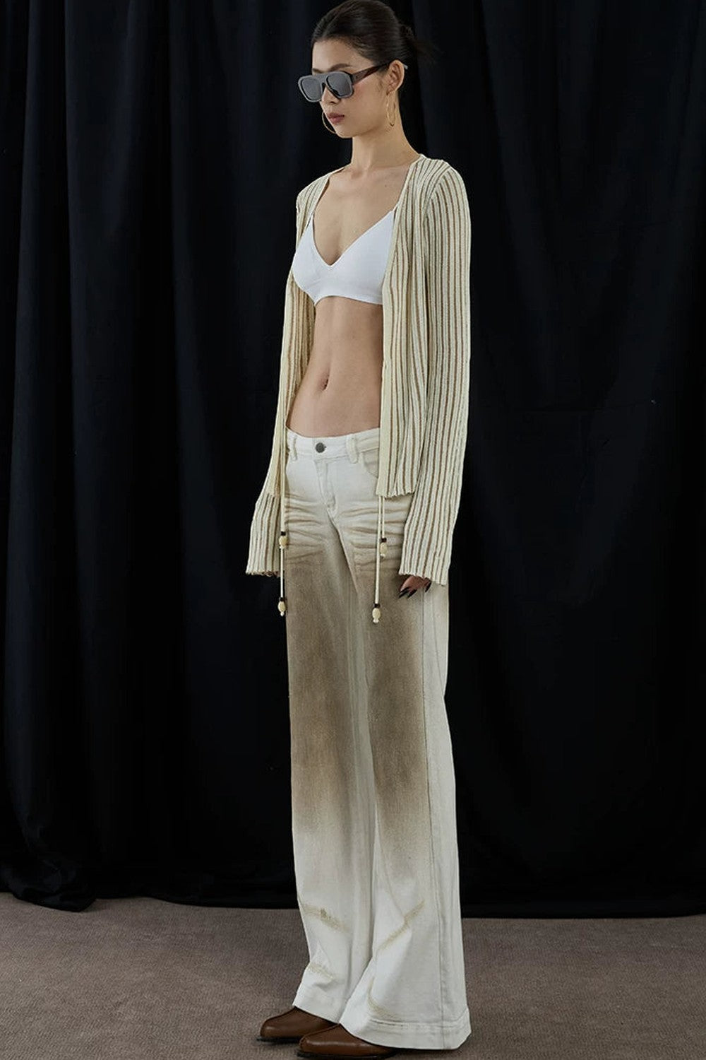 Distressed Gradient Low-Waist Jeans
