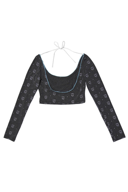 Bear Print Bow Blouse