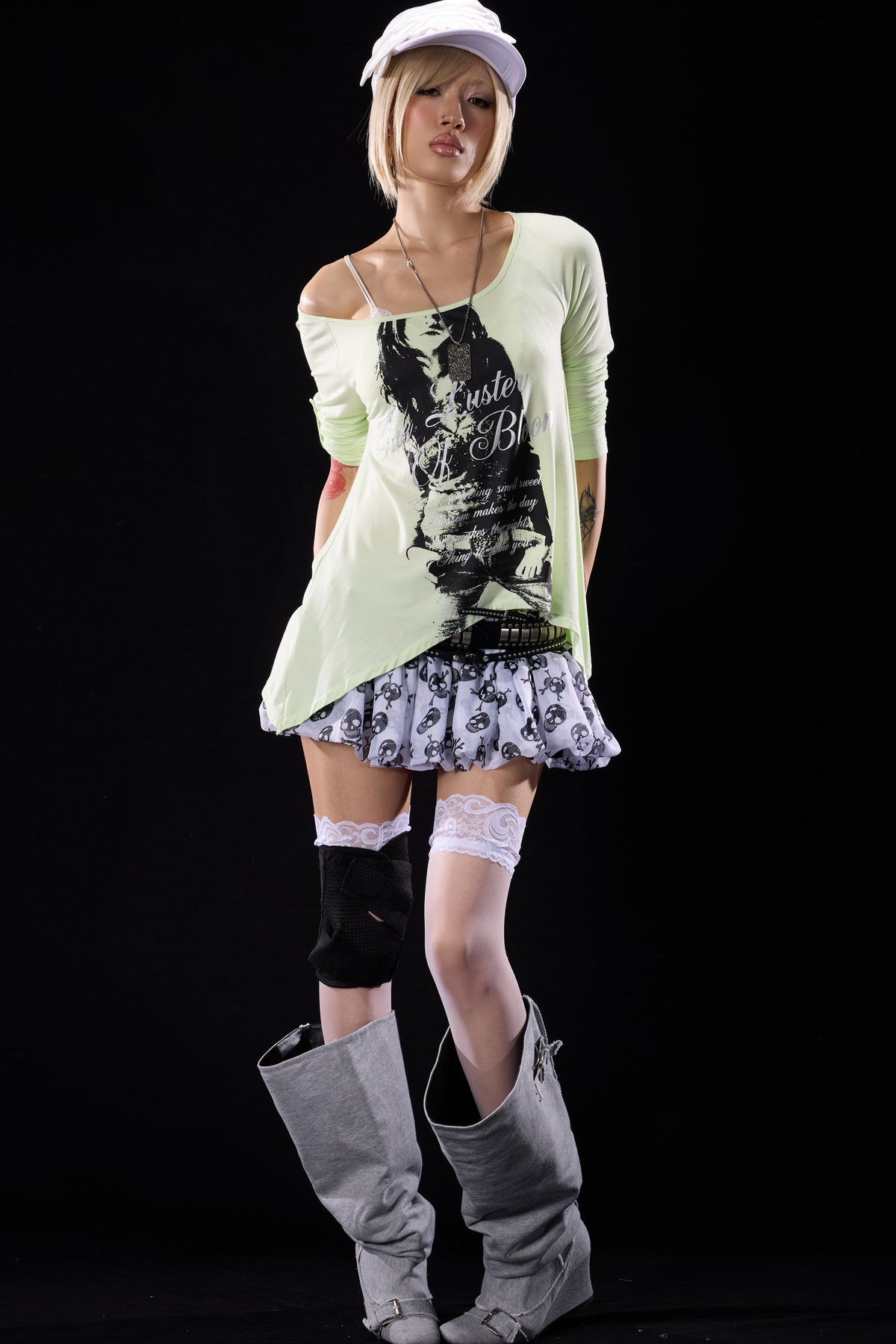Low-Waist Skull Chiffon Miniskirt