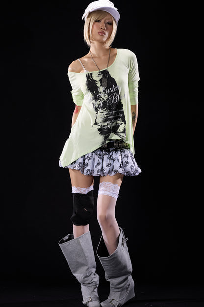 Low-Waist Skull Chiffon Miniskirt