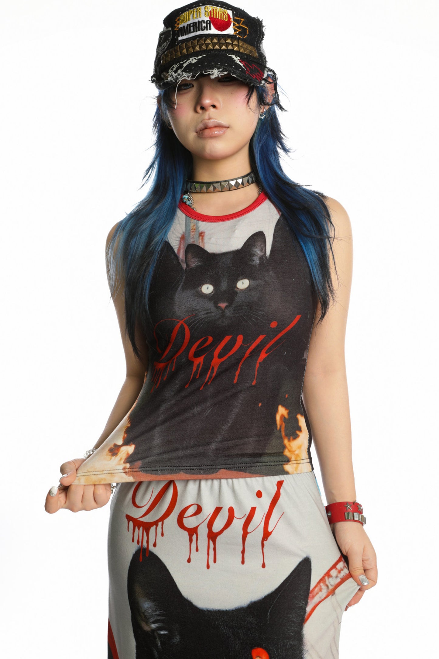 Y2K Devil Cat Print Sleeveless Tank Top