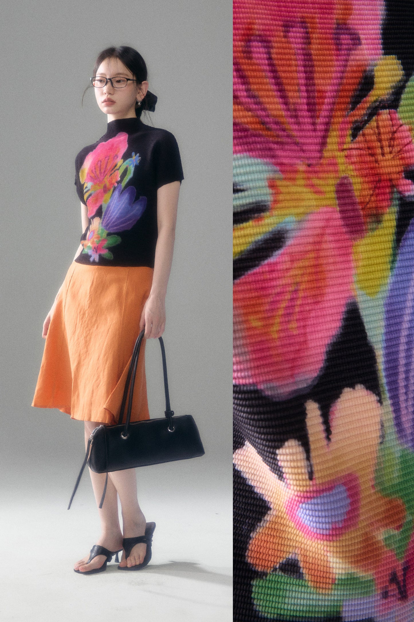 Floral Corn Pleat Knit Top