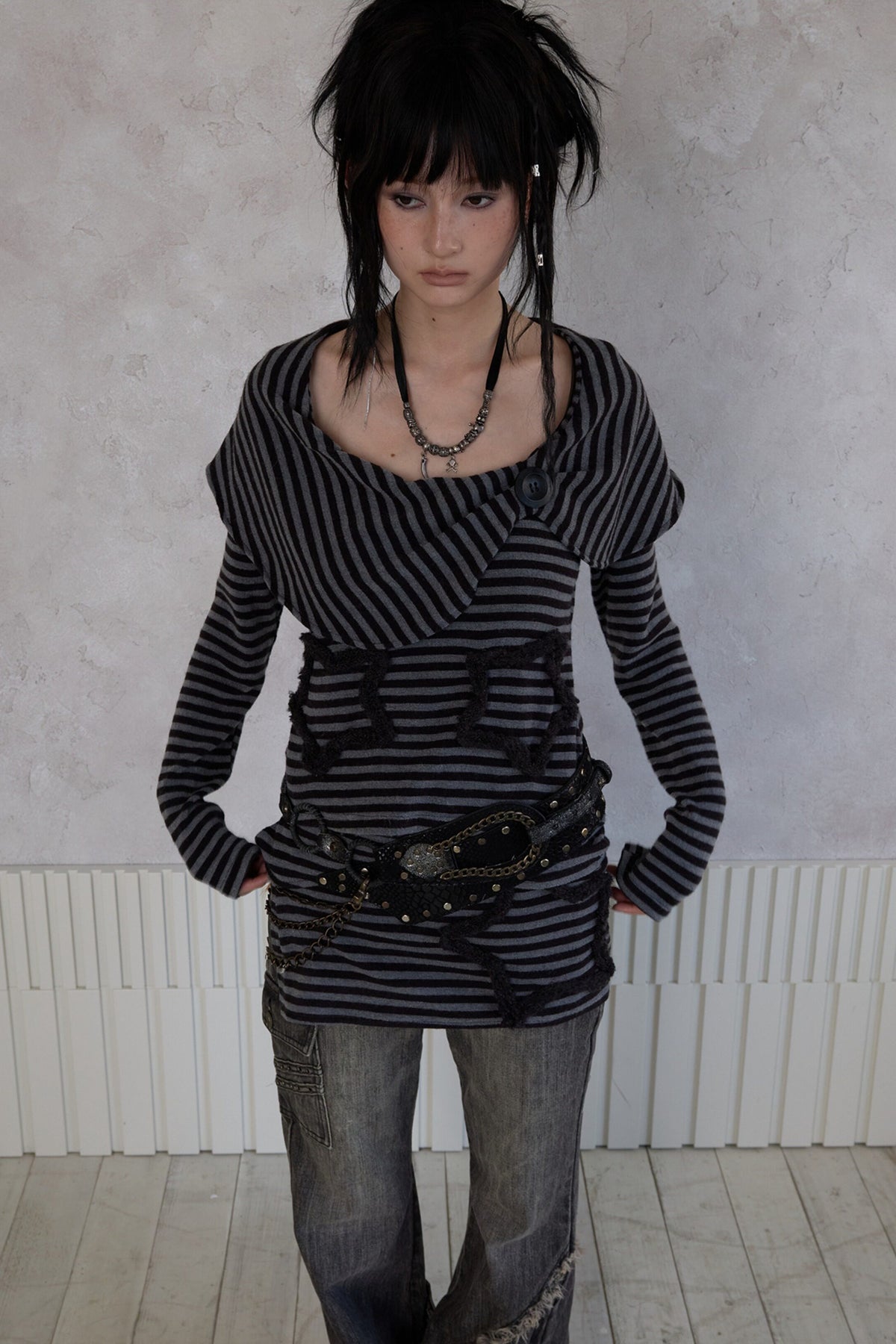 Adjustable Star Striped Knit Skirt