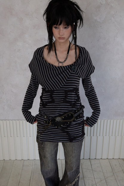 Adjustable Star Striped Knit Skirt