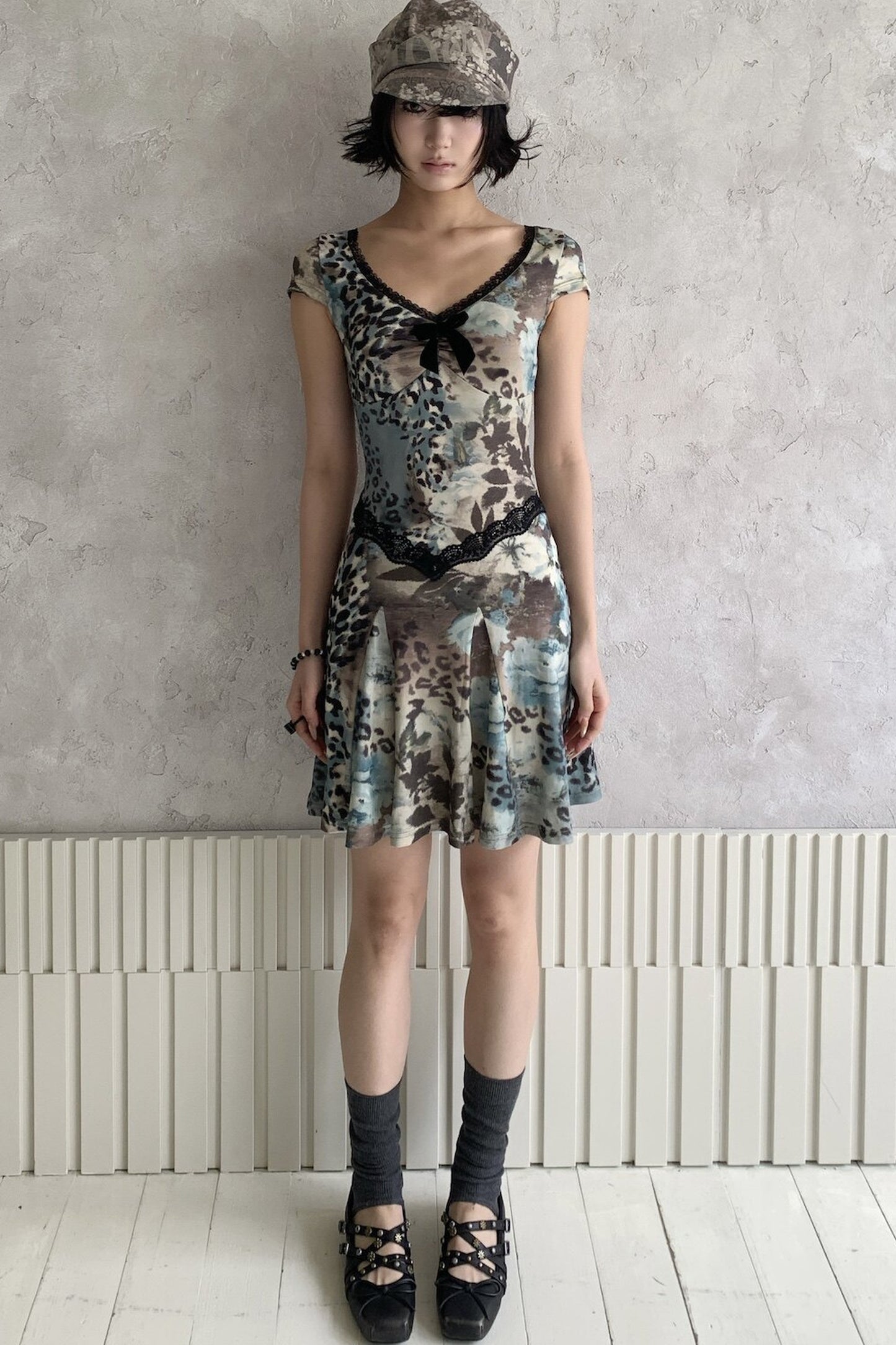 Sea Blue Leopard Floral Lace Dress