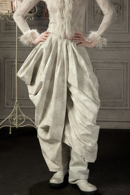 Beige Asymmetrical Stacked Long Pants