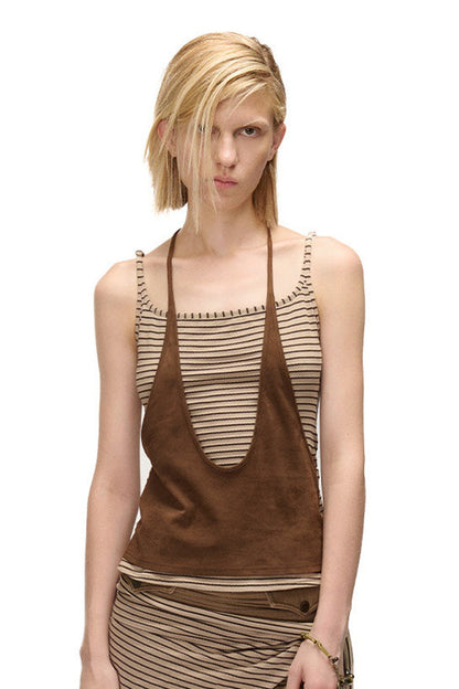 Striped Patchwork Halter Tank Top