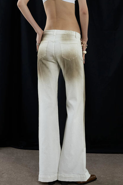 Distressed Gradient Low-Waist Jeans
