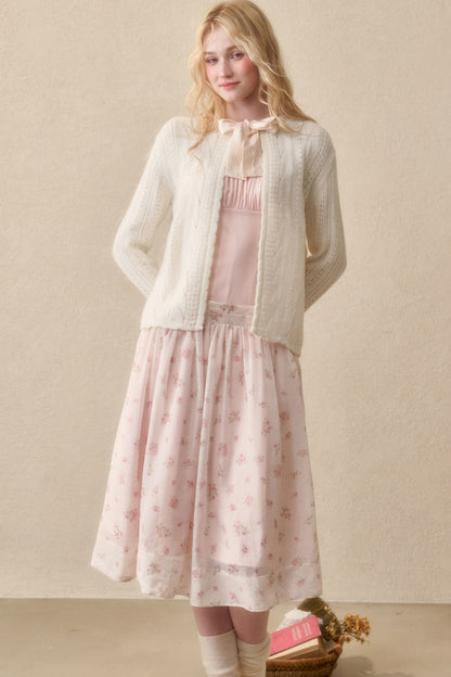 Soft Wool Ribbon Knit Cardigan