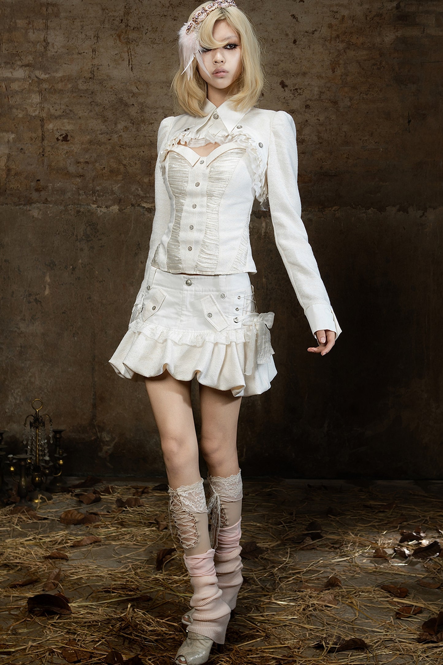 Low-Waist Patchwork Floral Bud Skirt