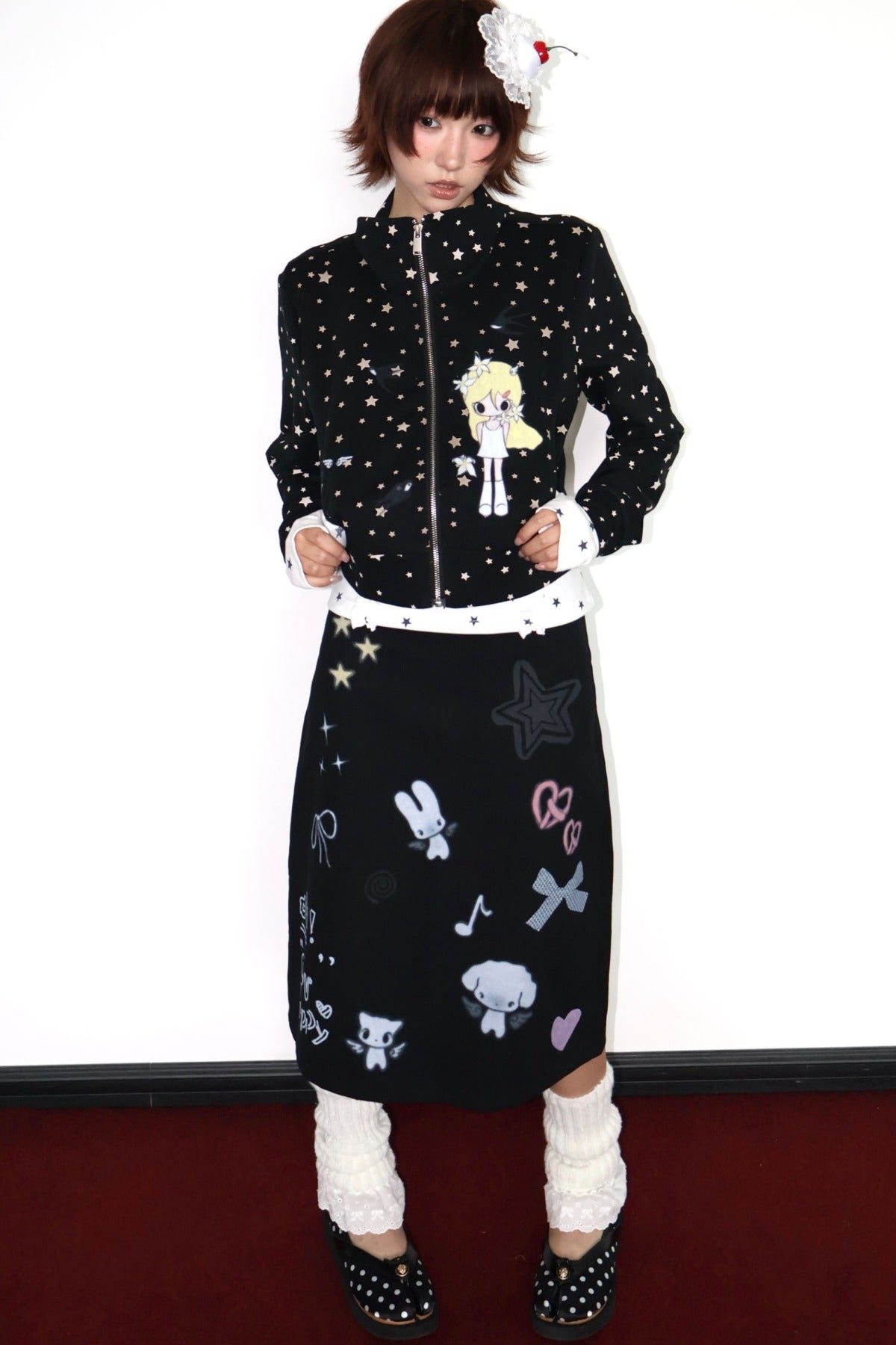 Original Illustration Short Sweatshirt Jacket