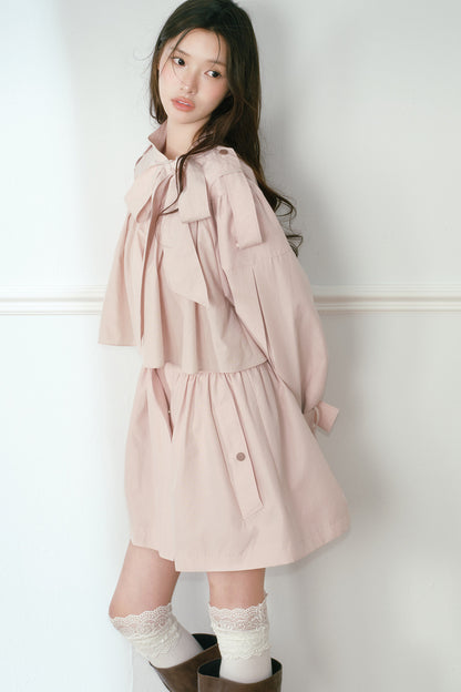 Smoky Pink Cape-Style Bow Trench Coat