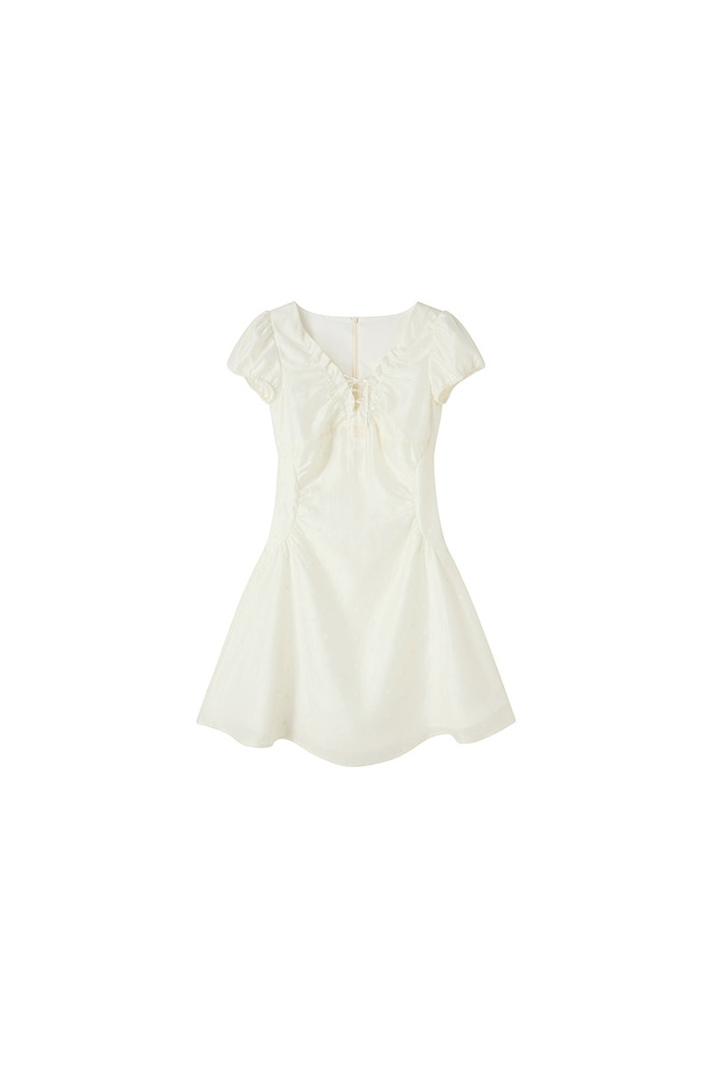 White Ruched V-Neck Short Dress