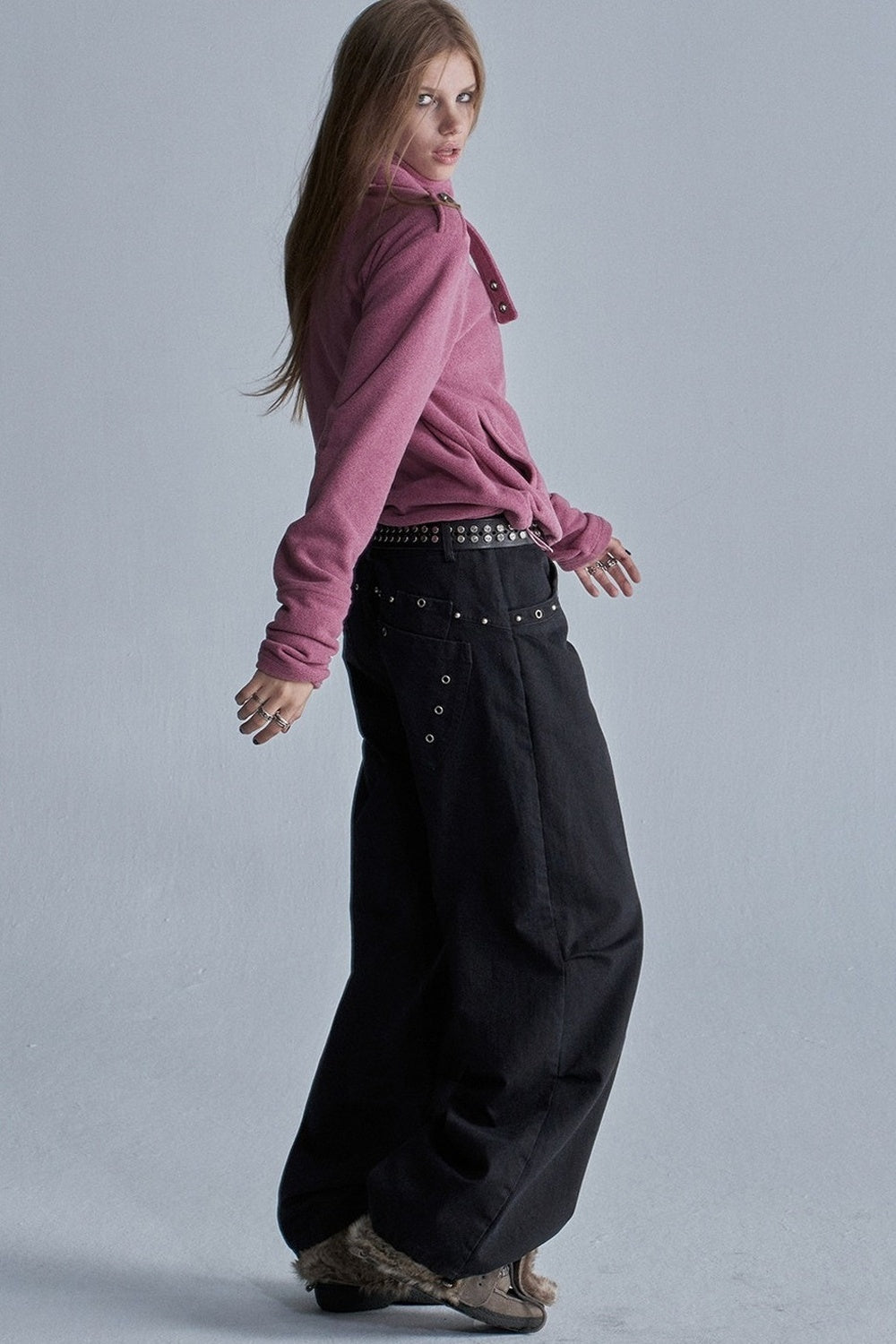 Studded Camo Wide-Leg Cargo Pants