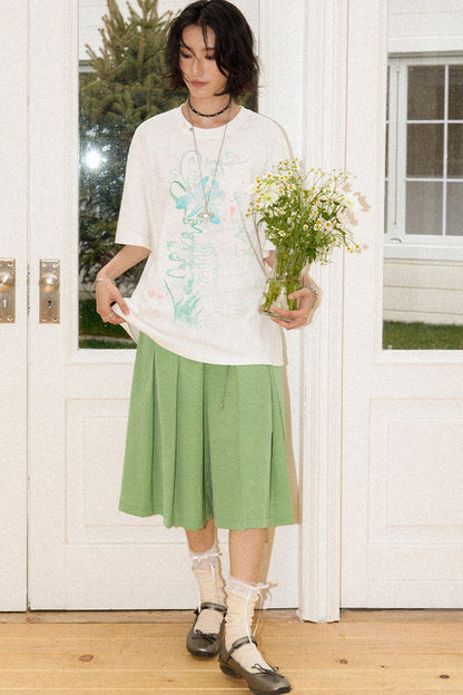 Mid-Length A-Line Pleated Skirt Pants