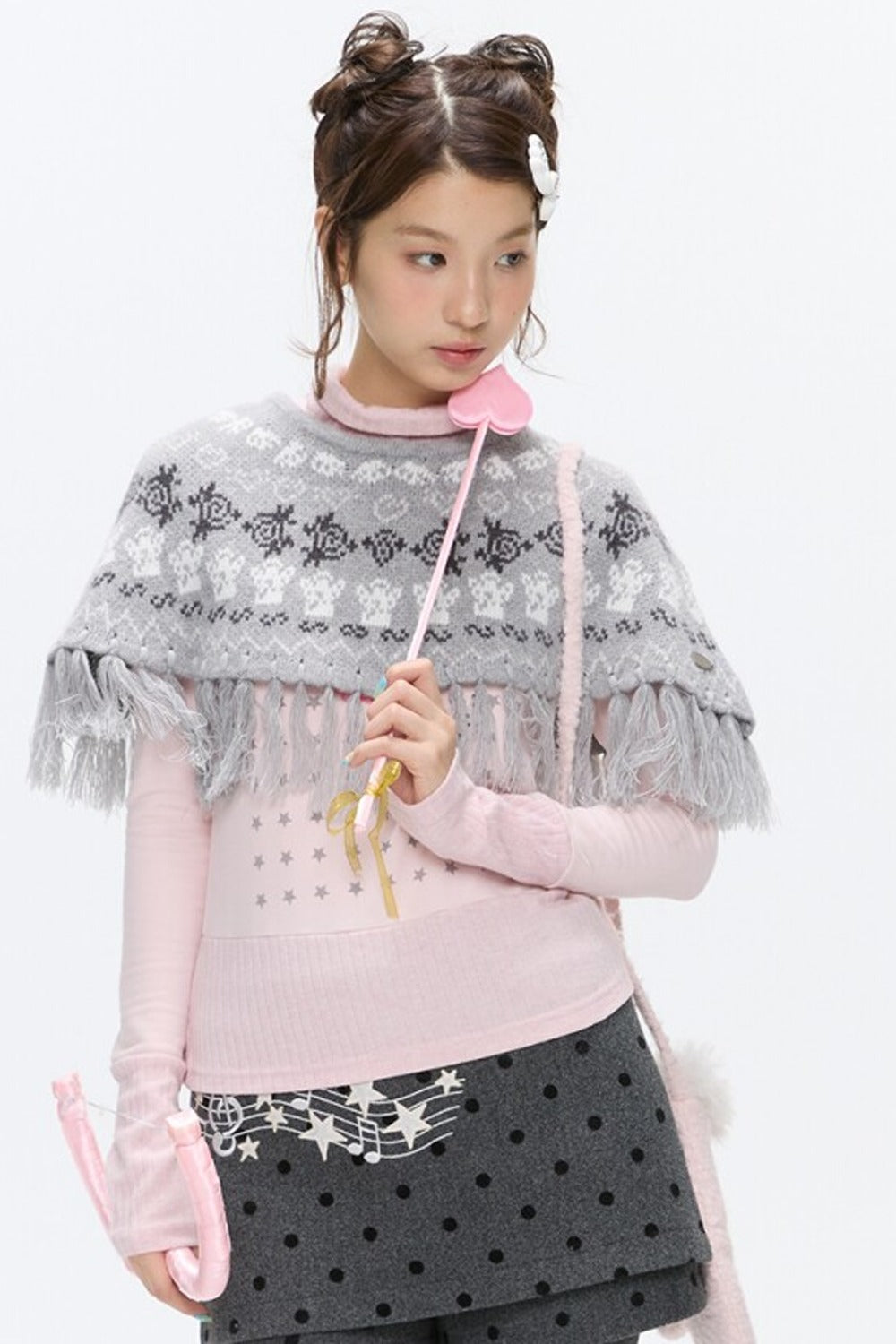 Fair Isle Tassel Knit Cape