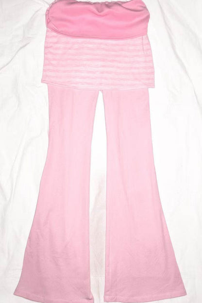 Pink Striped Fold-Over Waist Skirt Pants