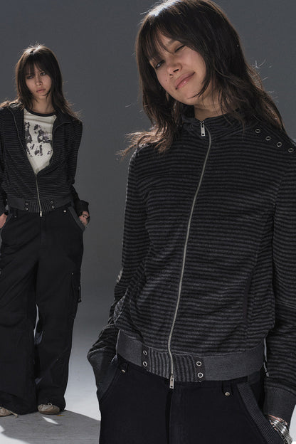 Veste à col montant patchwork rayée