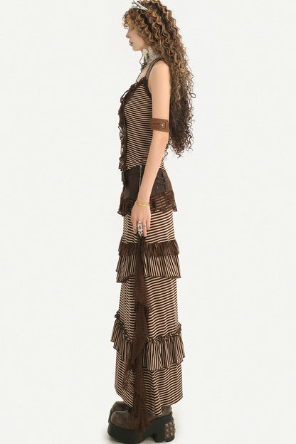 Striped Halter Camisole and Skirt Set-Up
