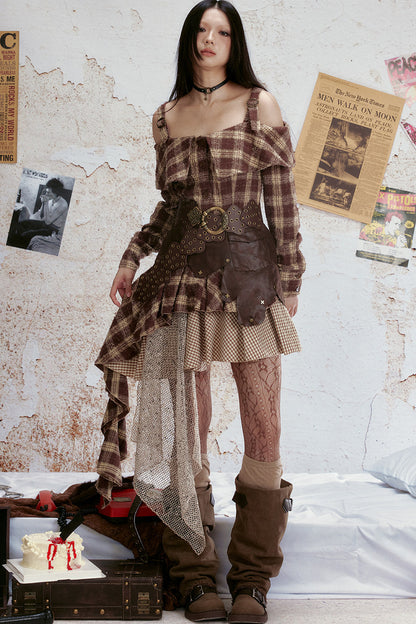 Off-Shoulder Plaid Ruffle Dress