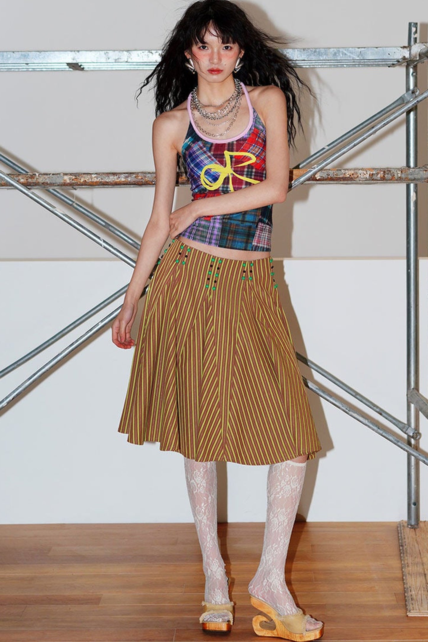 Color-Block Plaid Bow Camisole