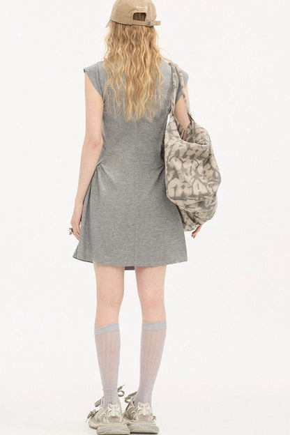 V-Neck Flutter Sleeve Dress