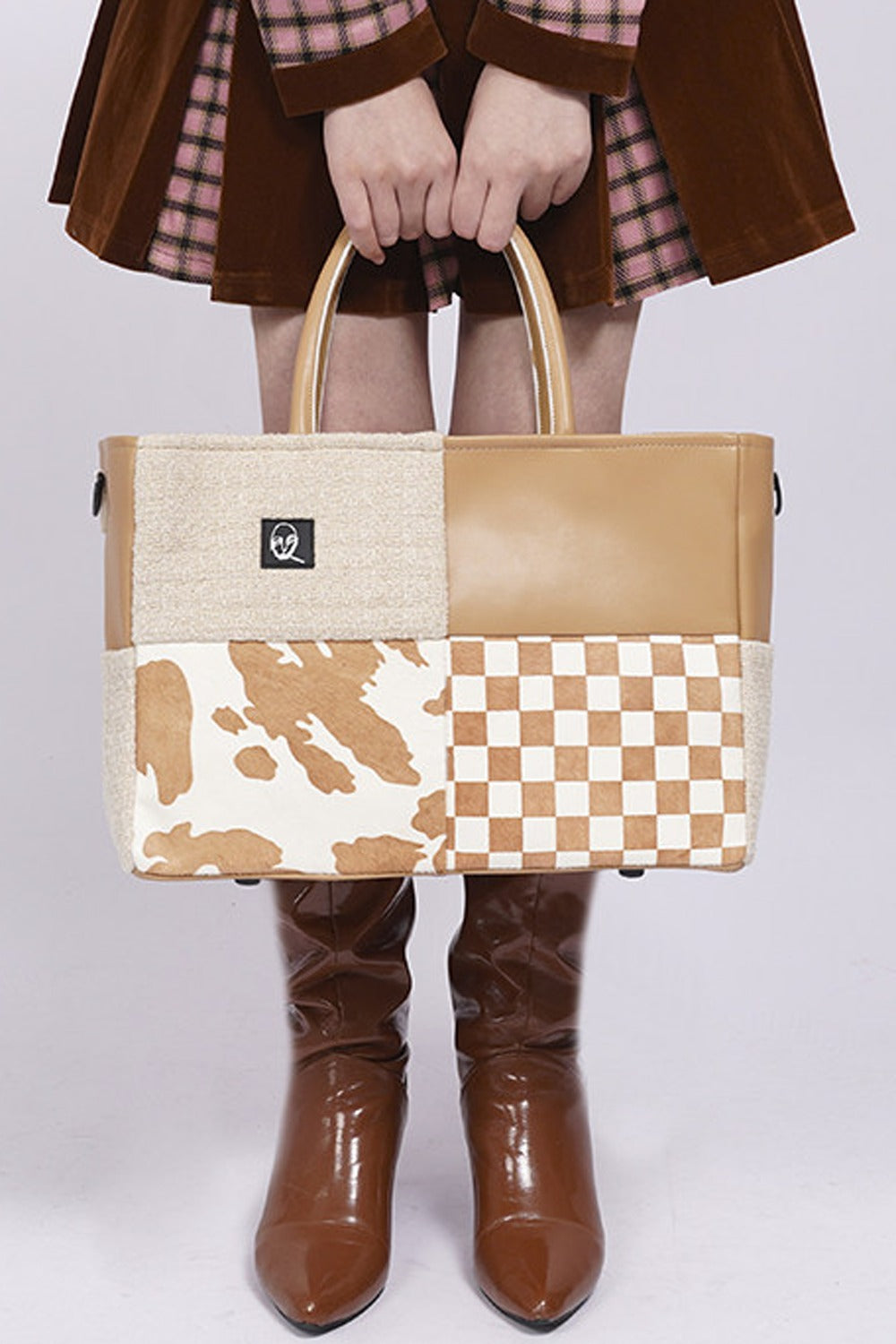 Y2K Leather Contrast Tote Bag