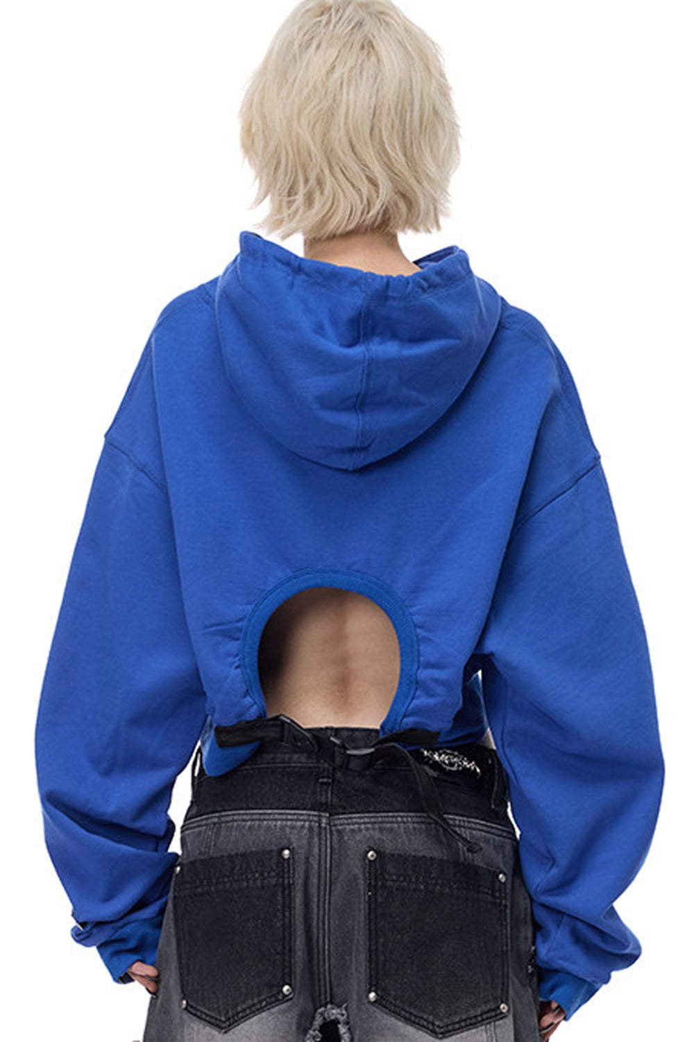 Thorn Print Open Back Cropped Hoodie