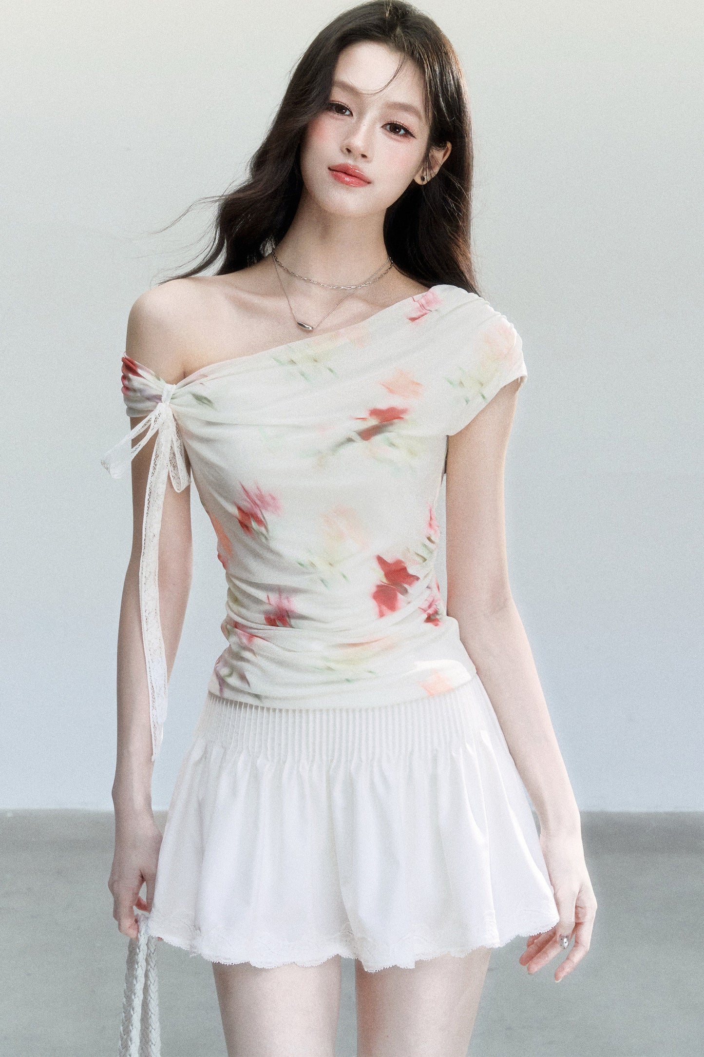 Floral Mesh Off-Shoulder Top Set-Up