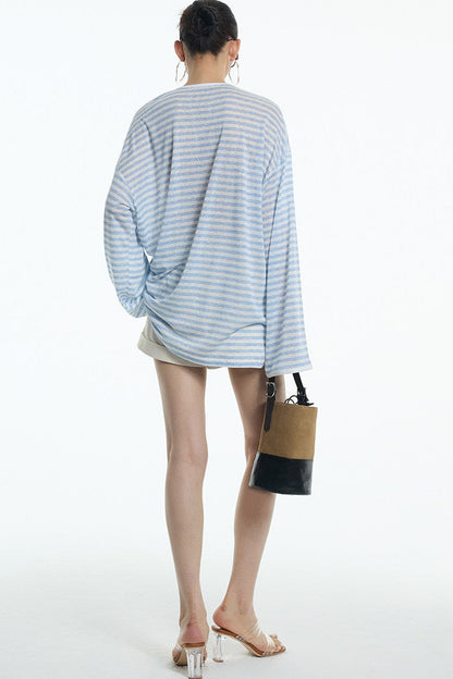 Navy Blue Tie-Neck Lyocell Top