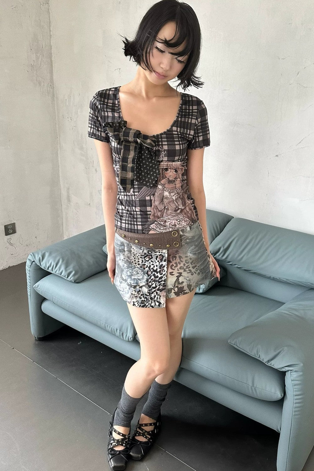 Vintage Leopard Floral Stud Short Skirt