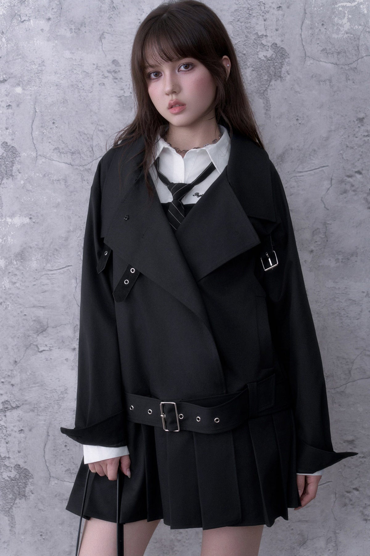 Black Pleated Trench Coat