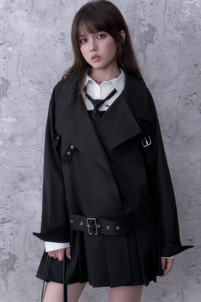 Black Pleated Trench Coat