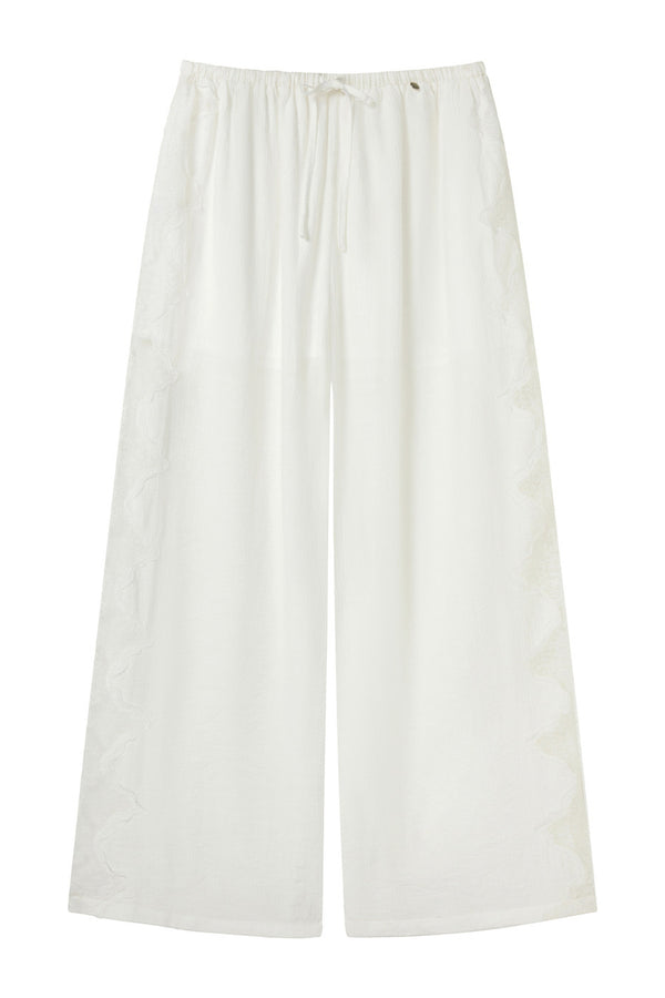 White Lace Trim Tank Top and Pants Set