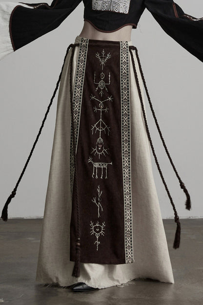 Embroidered Suede Panel Skirt