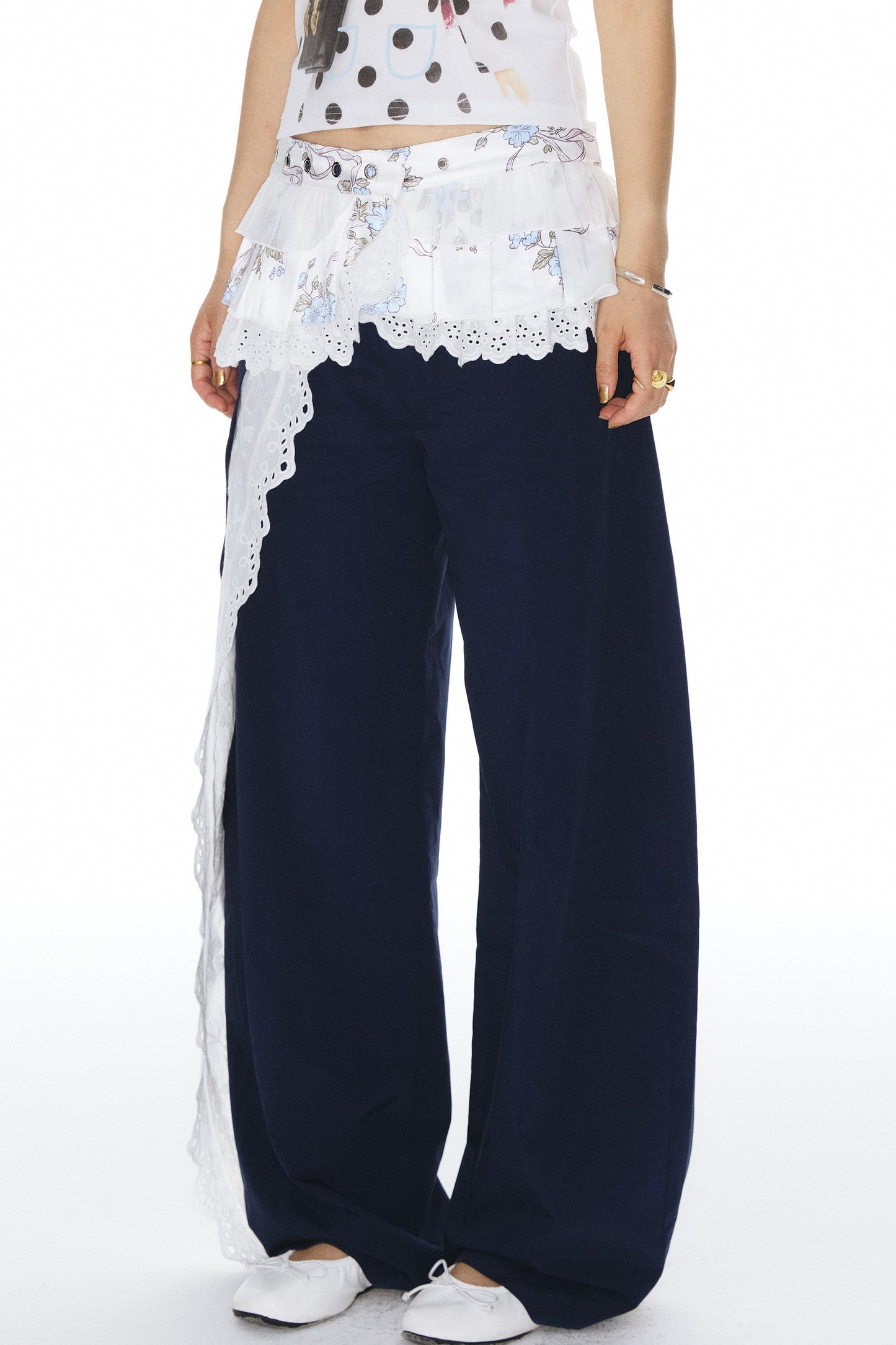 Navy Lace Trim Pants