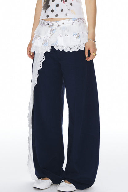 Navy Lace Trim Pants