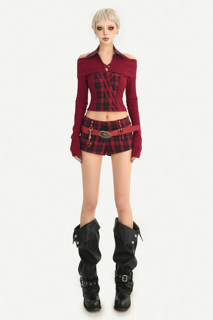 Red Plaid Low-Waisted Shorts