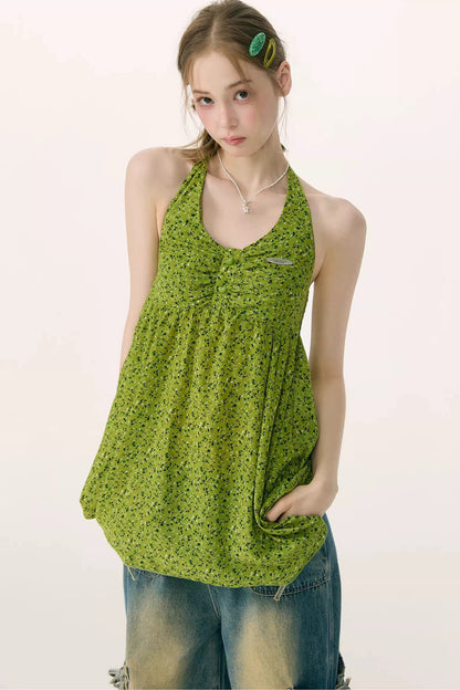 Green Floral Halter Top