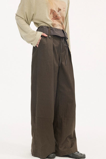 Striped Patchwork Straight-Leg Pants