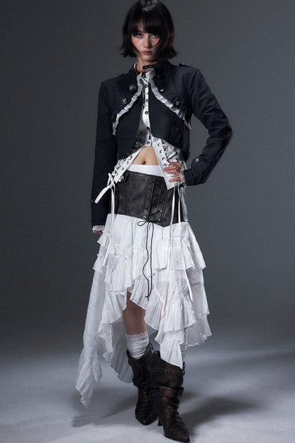 Lace-Up Waist Lapel Long-Sleeve Shirt